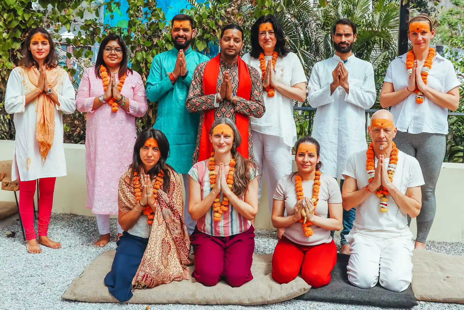 Students practising sound healing at Haritha Yogshala, Tapovan Rishikesh (photo 1)